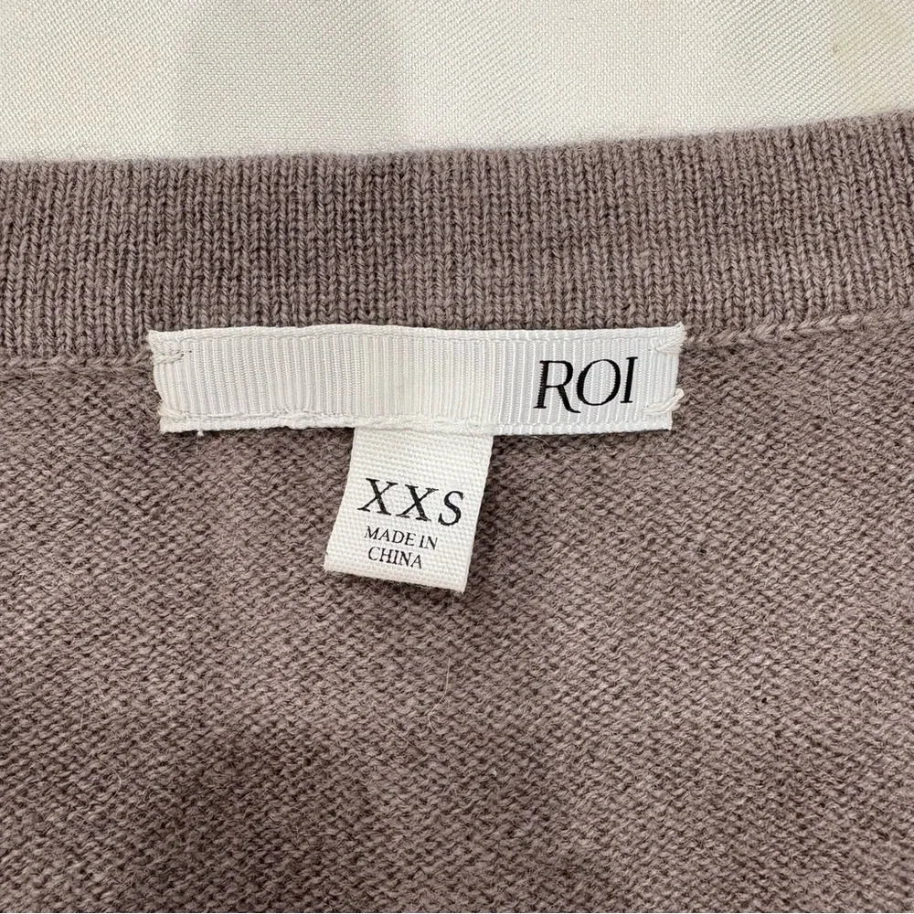 NWT ROI 100% Cashmere Shirred Sleeve Sweater Taupe XXS Luxe Knit Pullover $348